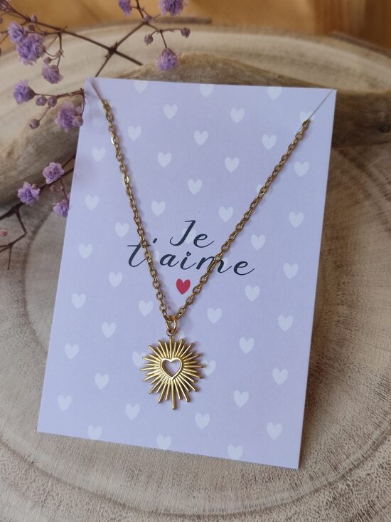 Collier en acier inoxydable coeur soleil ☀️🖤 réf.C1436
