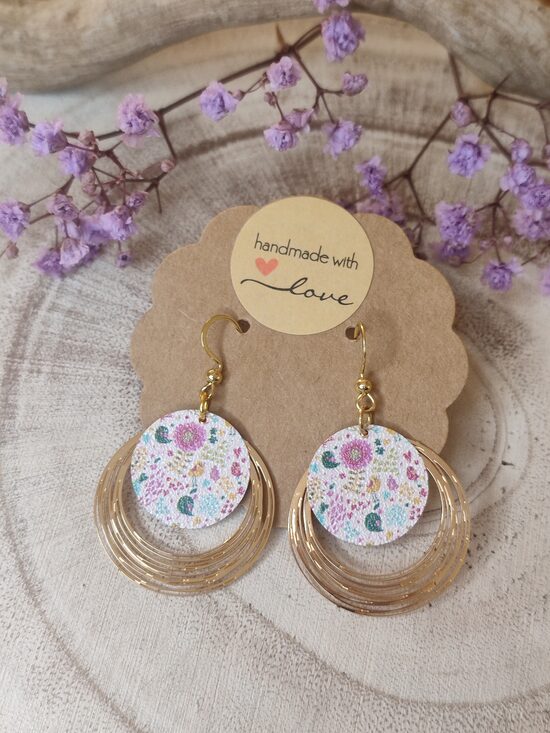 Boucles d'oreilles acier inox, laiton et sequins fleuris 🌸