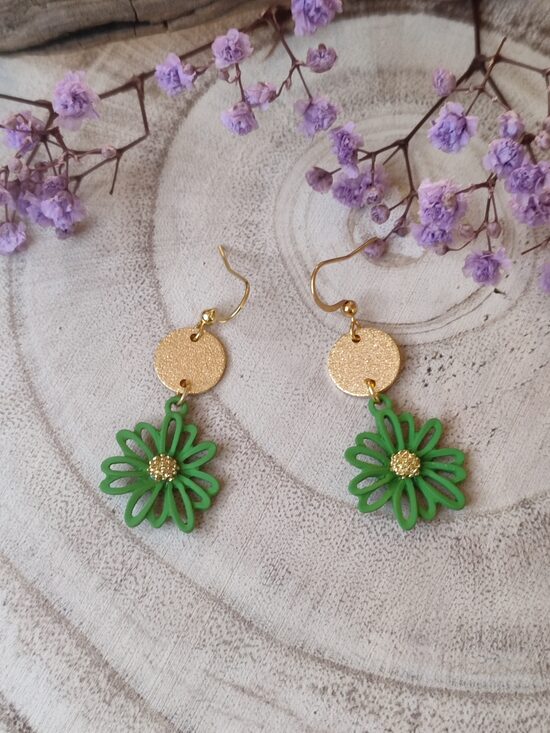 Boucles d'oreilles fleurs vertes 💚