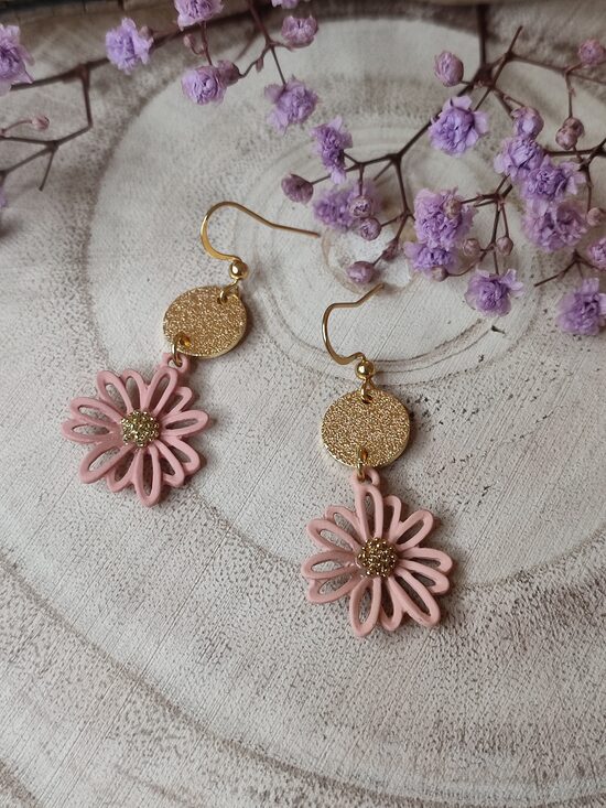 Boucles d'oreilles fleurs roses 🌸