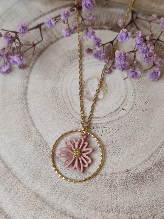 Collier fleur rose 🩷