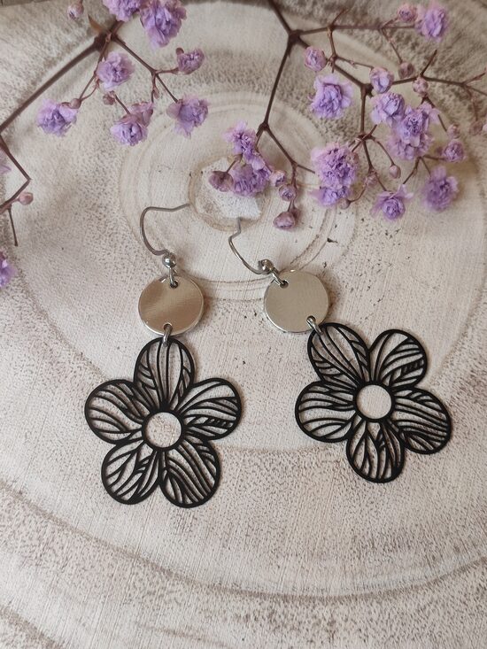 Boucles d'oreilles fleurs acier inox argenté réf.B944