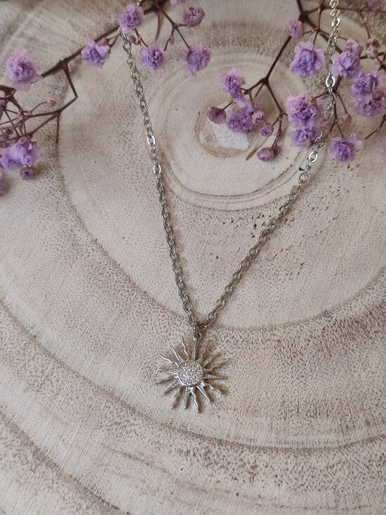Collier en acier inox argenté et laiton réf.C384
