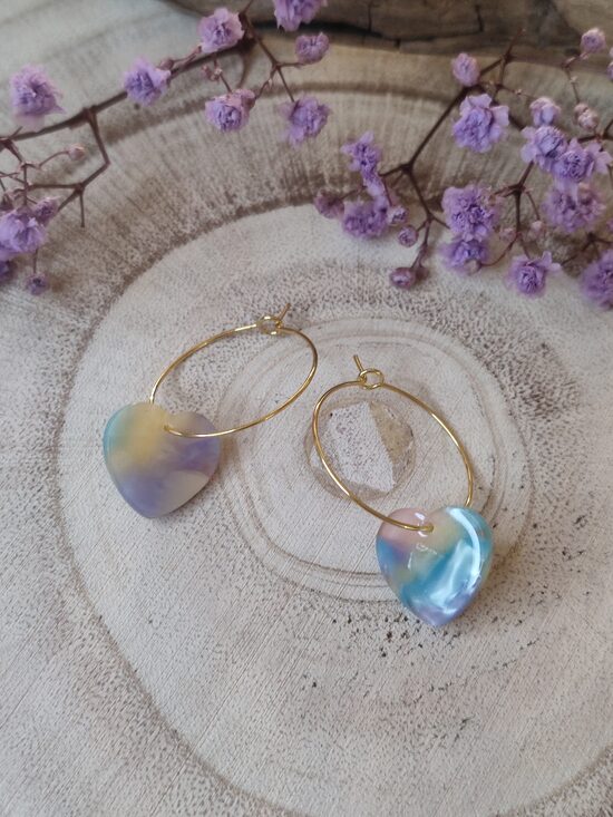 Boucles d'oreilles créoles coeurs pastels 🌸
