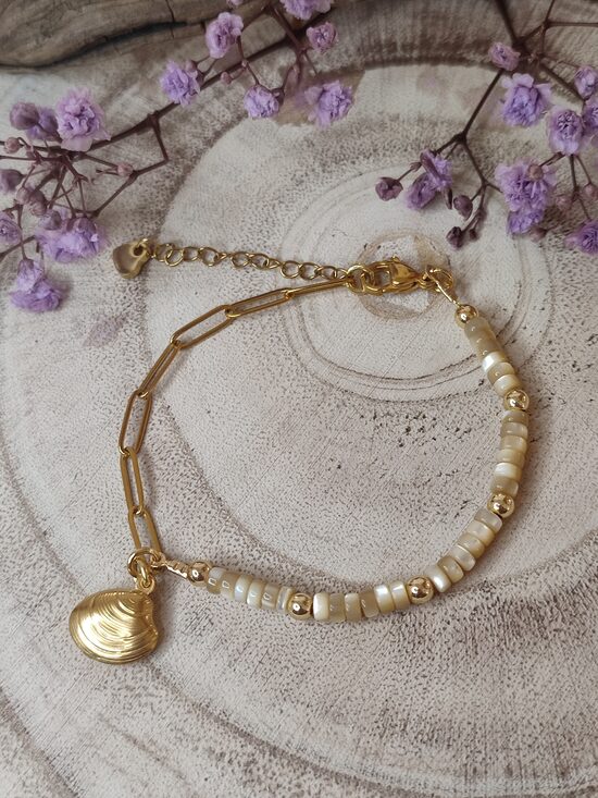 Bracelet asymétrique acier et coquillage 🐚