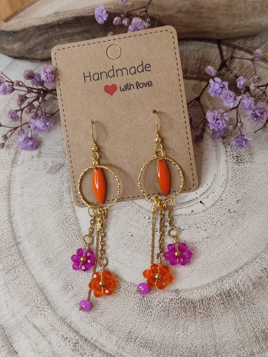 Boucles d'oreilles acier inoxydable et ses perles 🧡🩷