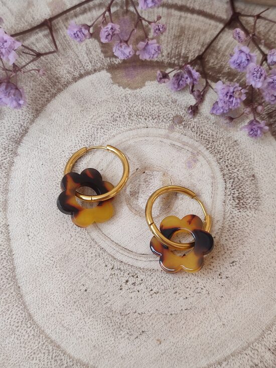 Boucles d'oreilles minis fleurs écaille de tortue 🤎🖤
