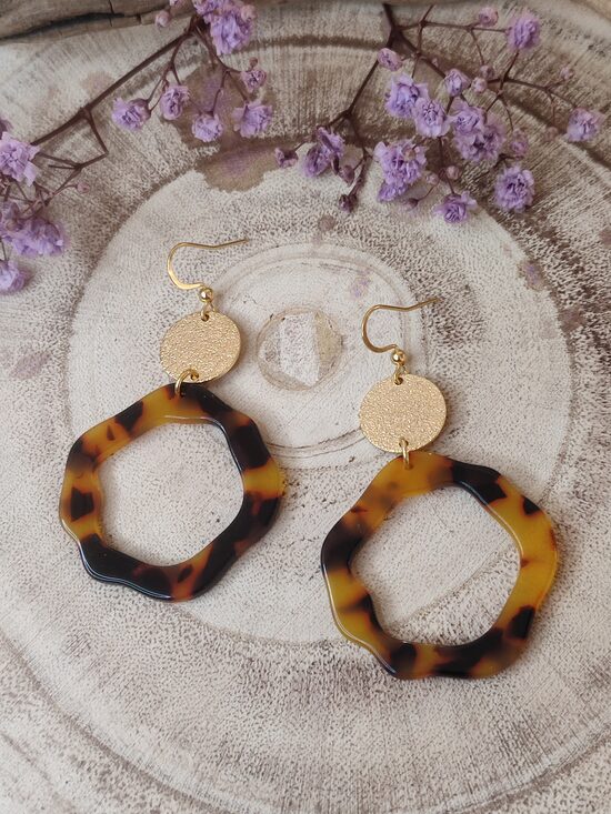 Boucles d'oreilles acier et résine 🖤🤎