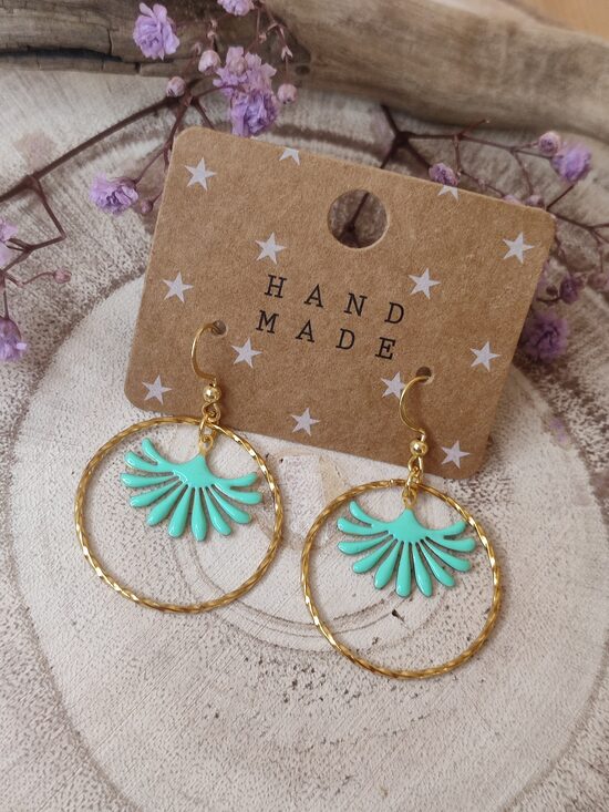 Boucles d'oreilles ginkgo acier 🩵 réf.B1390