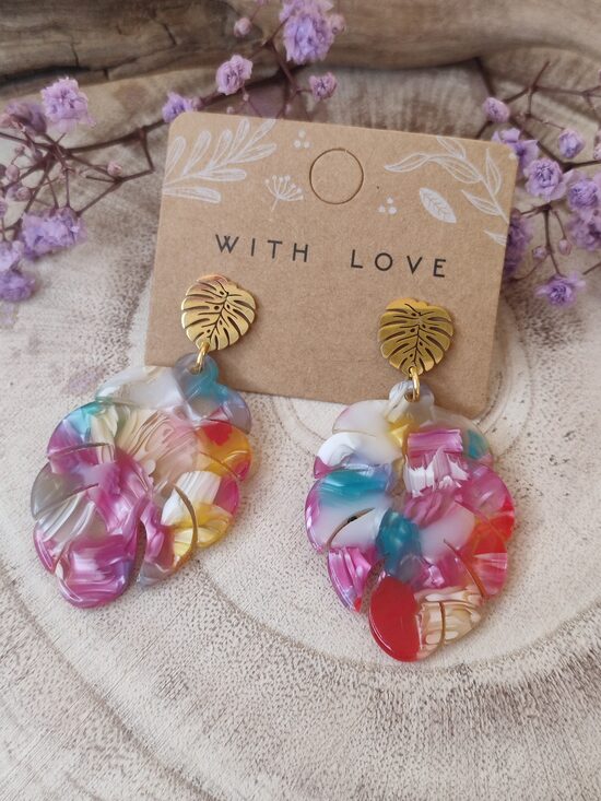 Boucles d'oreilles acier inox et résine ❤️🩷