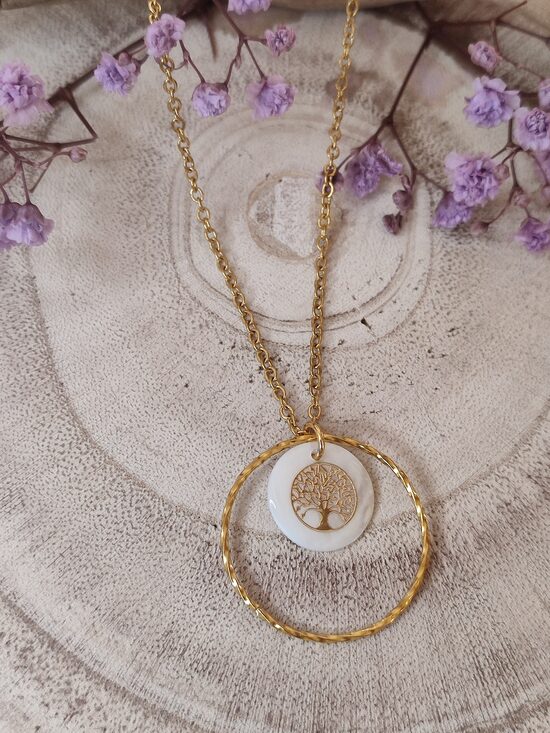 Collier en acier inoxydable et son pendentif en nacre 🤍 réf.C1283