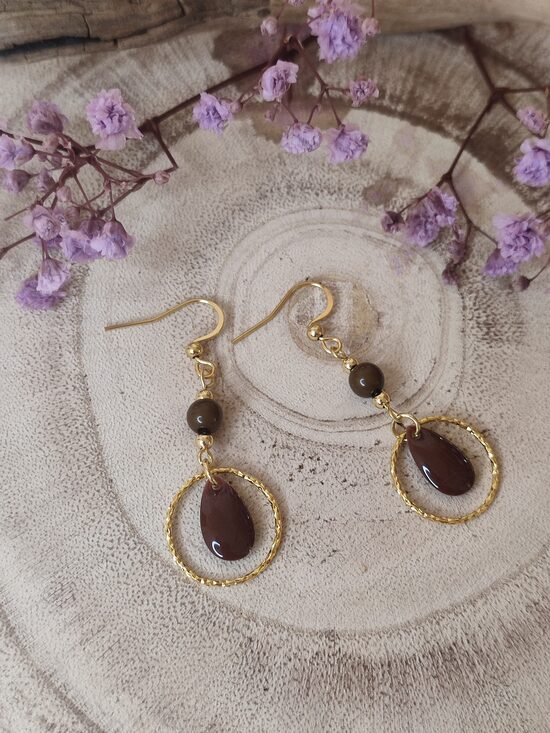 Boucles d'oreilles acier et laiton marron chocolat 🤎