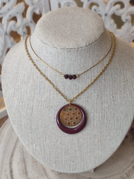 Collier double en acier inoxydable bordeaux 🫦