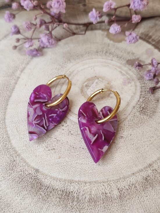 Boucles d'oreilles coeur et acier 🩷💜