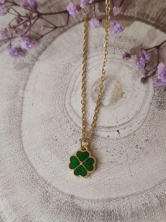 Collier "trèfle" en acier inox doré 💚 réf.C388