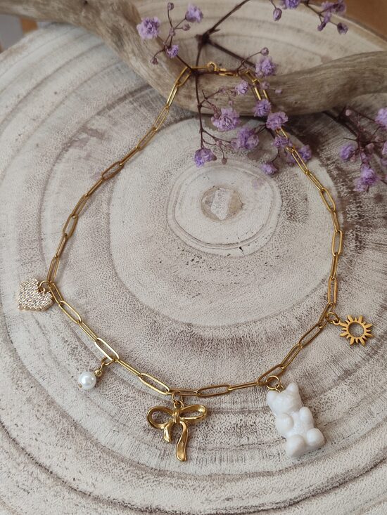 Collier à breloques 🎀 acier inoxydable doré réf.C711