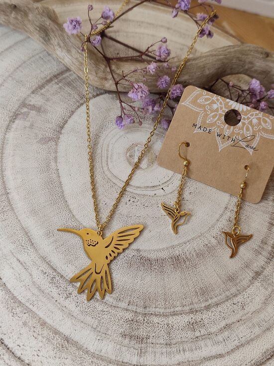 Parure en acier inoxydable doré colibri 🐦 réf.P1361