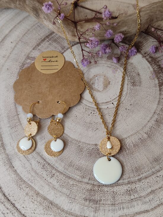 Parure acier inoxydable blanc et doré 🤍 réf.P1204