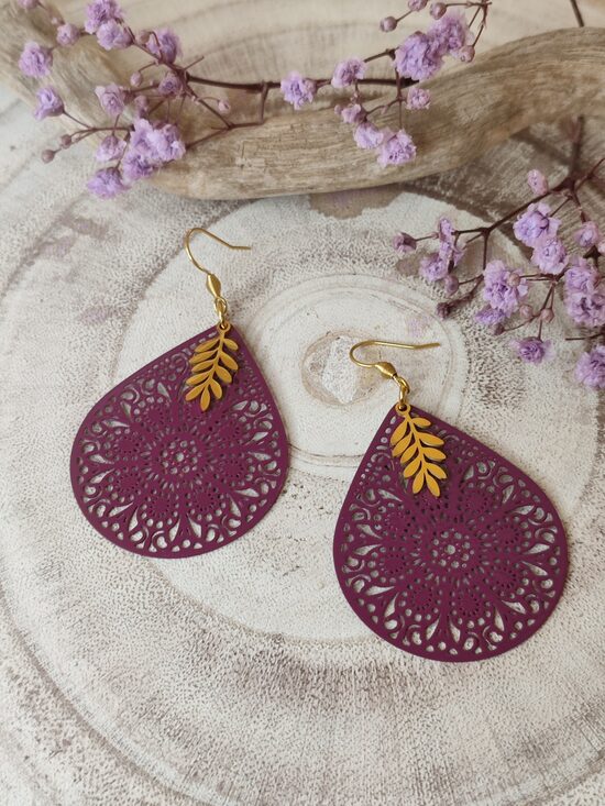Boucles d'oreilles acier et métal peint prune 🫦