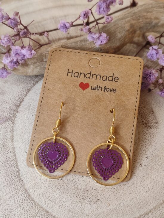 Boucles d'oreilles acier et métal peint prune 🫦