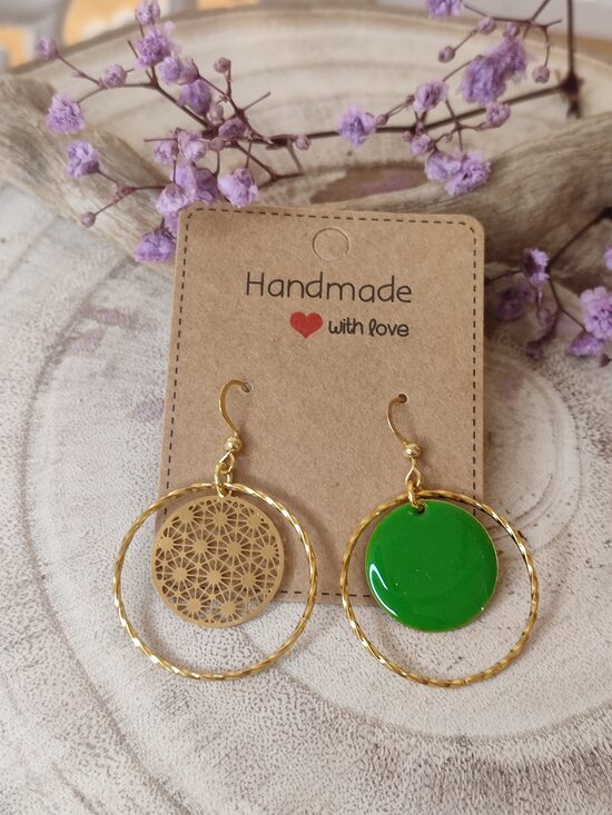 Boucles d'oreilles dépareillées acier inox 💚réf.B49