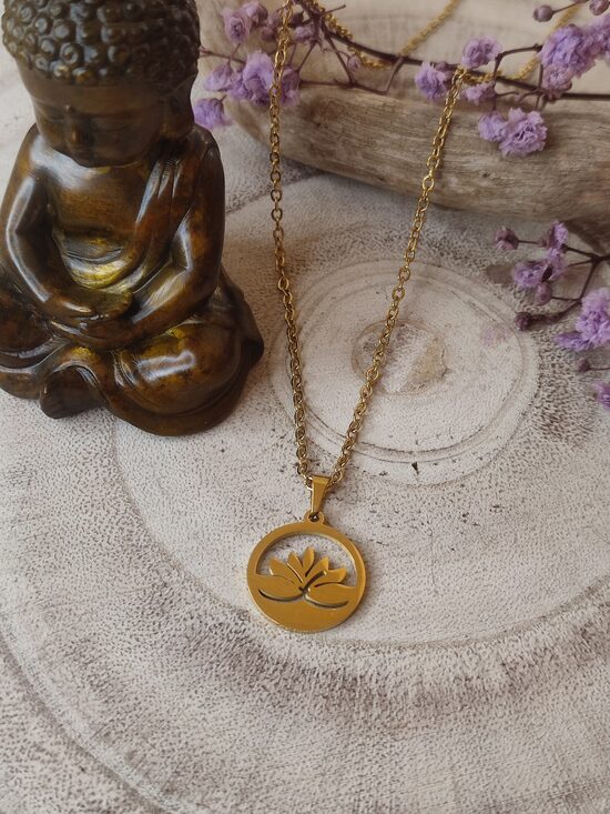 Collier fleur de lotus acier inox doré réf.C710