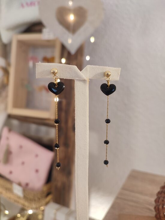 Boucles d'oreilles acier inoxydable et ses perles noires 🖤 réf.C5A