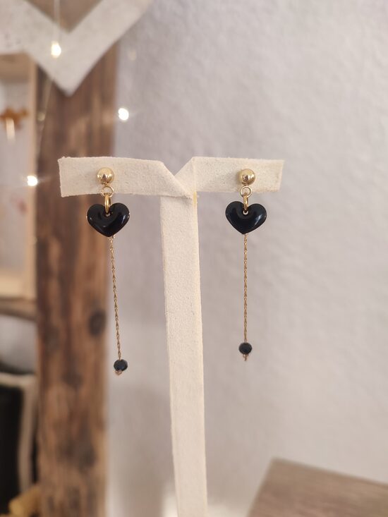 Boucles d'oreilles acier inoxydable et ses perles noires 🖤 réf.C5CC