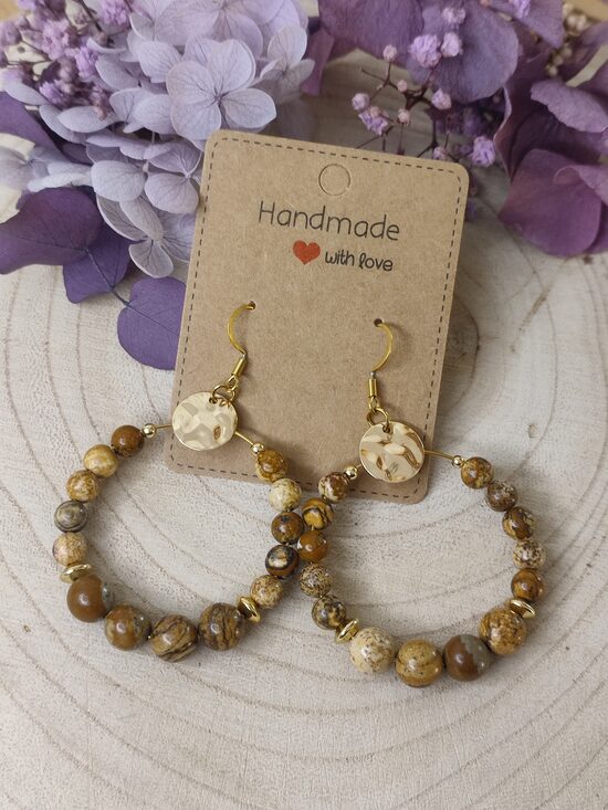 Boucles d'oreilles perles naturelles de jaspe 🤎 réf.C11C