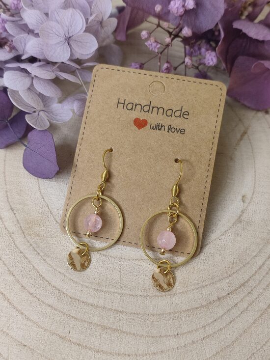 Boucles d'oreilles perles de quartz rose facettées 🩷 réf.B673