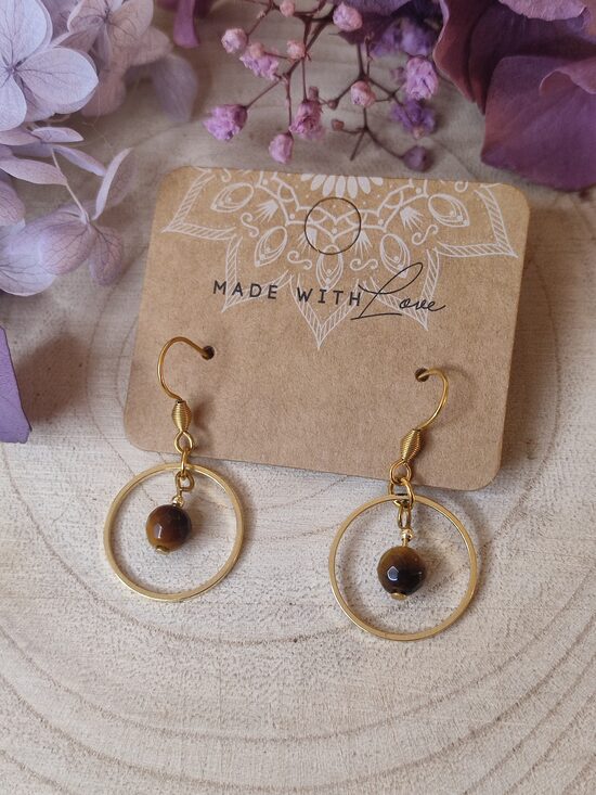 Boucles d'oreilles en acier inox et perles d'oeil de tigre 🤎 réf.C11L