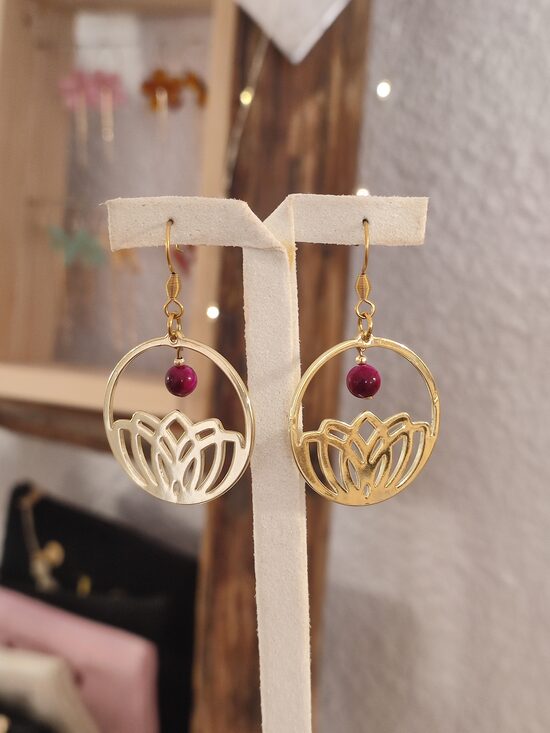 Boucles d'oreilles perles naturelles œil de tigre réf.B543