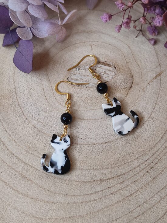 Boucles d'oreilles chat 🖤🤍 noir et blanc réf.C5EE