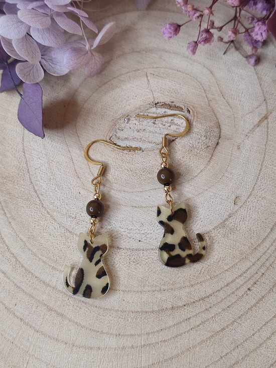 Boucles d'oreilles chat 🤎🖤 motif léopard réf.C8L