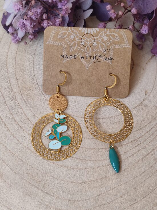 Boucles d'oreilles eucalyptus 🩵💚 acier inoxydable réf.C6QQ