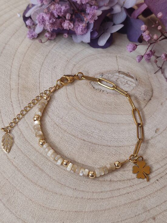 Bracelet asymétrique acier et coquillage 🐚