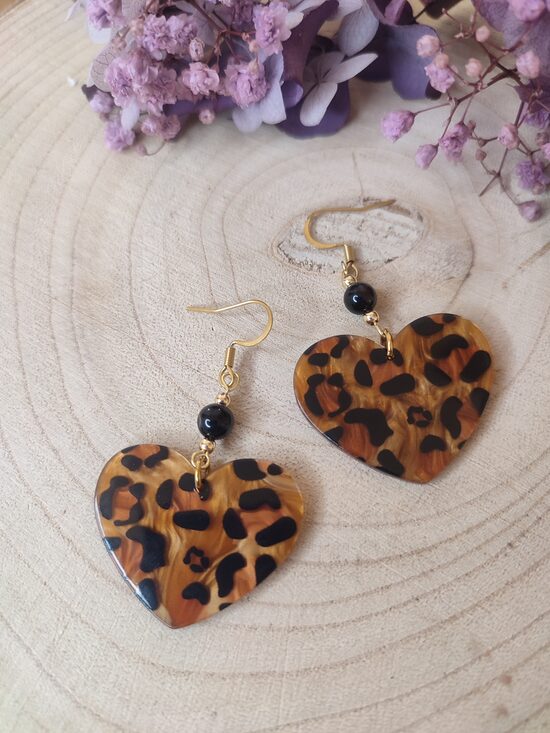Boucles d'oreilles coeurs léopard 🖤🤎 réf.C8O