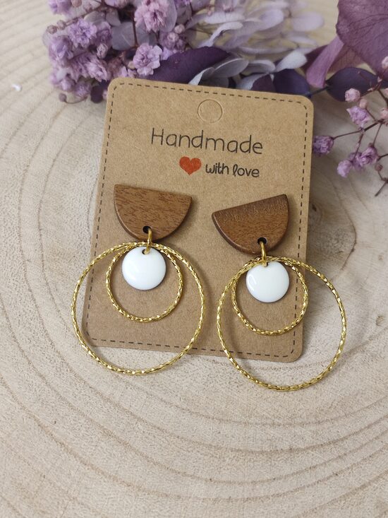 Boucles d'oreilles acier inox, bois et laiton 🤎 réf.C6RR