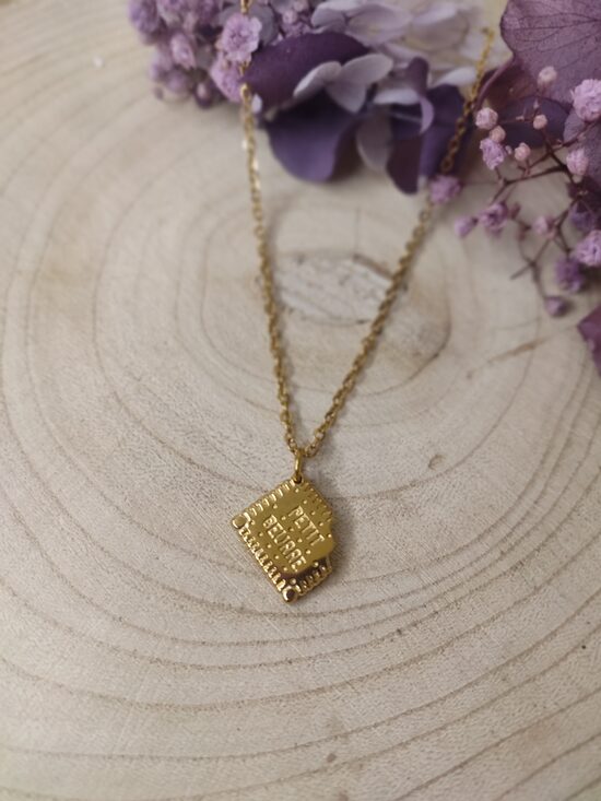 Collier en acier inox doré "petit beurre" réf.C699