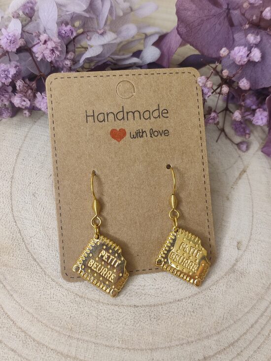 Boucles d'oreilles acier inox doré "petit beurre" réf.B697