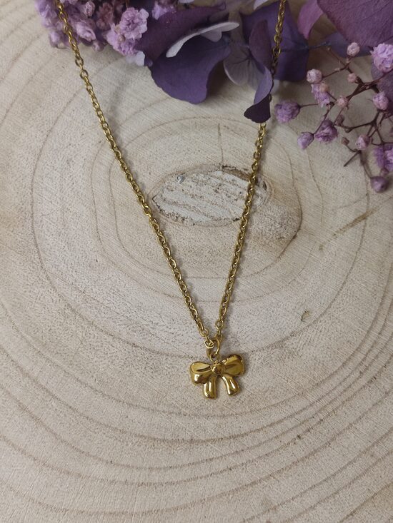 Collier en acier inox doré petit noeud 🎀 réf.C1148