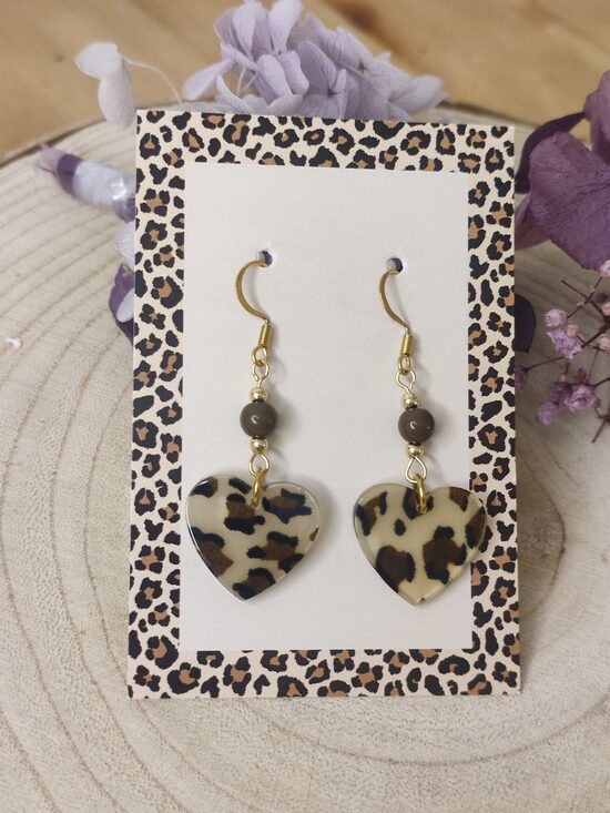 Boucles d'oreilles coeurs léopard + carte à bijoux 🖤🤎 réf.C8V