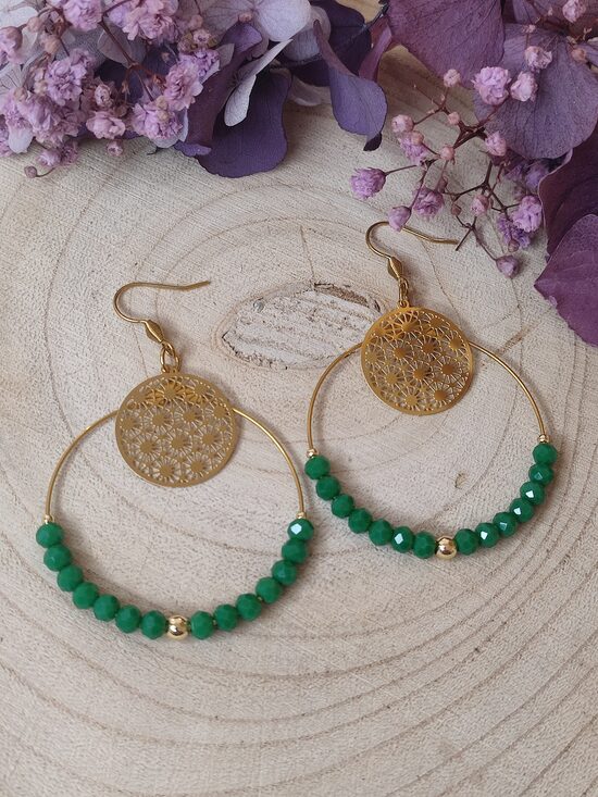 Boucles d'oreilles créoles acier inox et ses perles 💚 réf.C10M