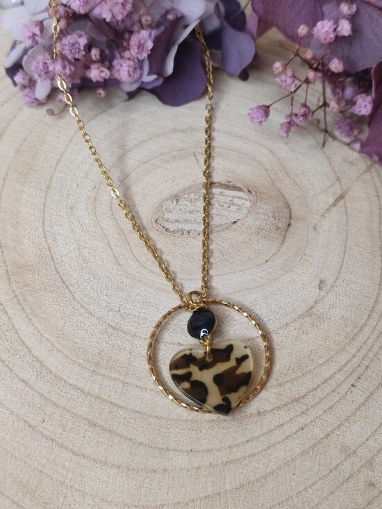 Collier acier et coeur léopard 🤎🖤 réf.C8U