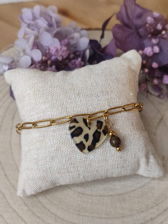 Bracelet acier inoxydable coeur léopard 🤎🖤 réf.C8S