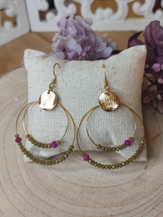 Boucles d'oreilles créoles acier inox et ses perles 💚 réf.C10B