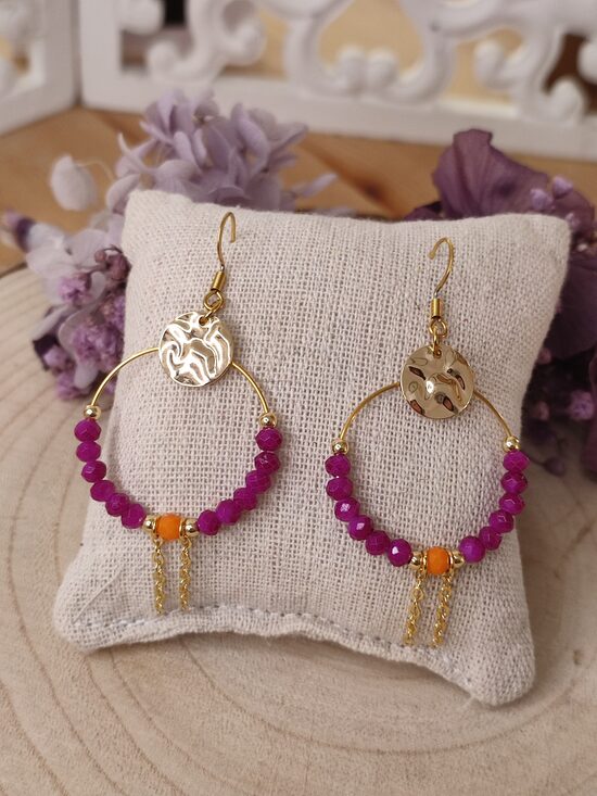 Boucles d'oreilles créoles acier inox et ses perles 🩷 réf.C9B