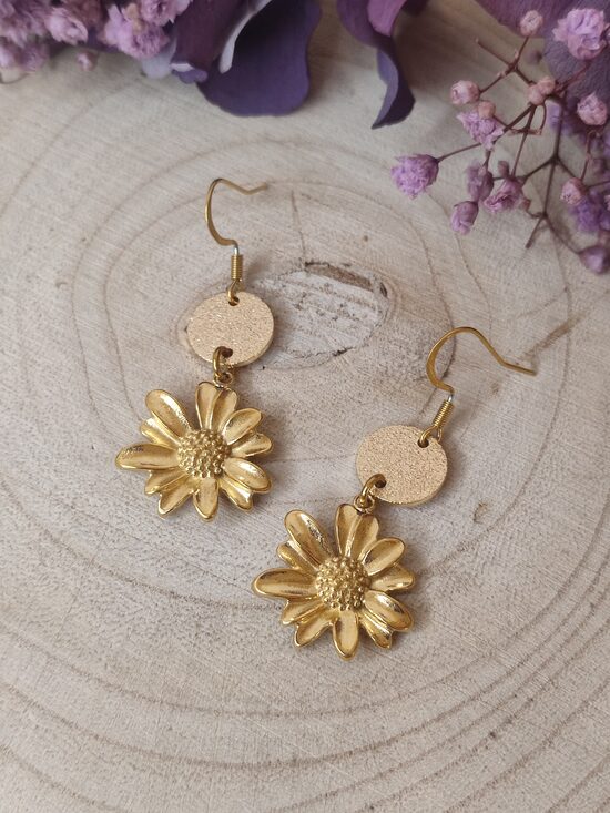 Boucles d'oreilles marguerite en acier inoxydable 🌼 réf.B649
