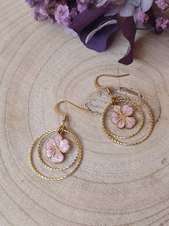 Boucles d'oreilles fleurs acier inoxydable et laiton 🌸