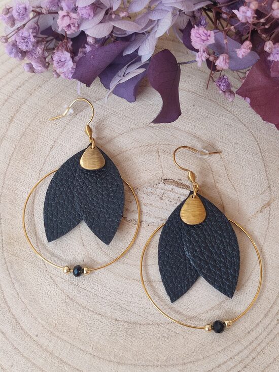 Boucles d'oreilles acier/simili cuir 🖤 réf.C6R